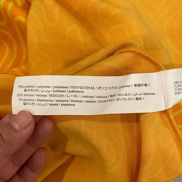 ZARA Abstract Printed Keyhole Cutout Tie High Waist Midi Skirt M Orange Yellow - Picture 12 of 15